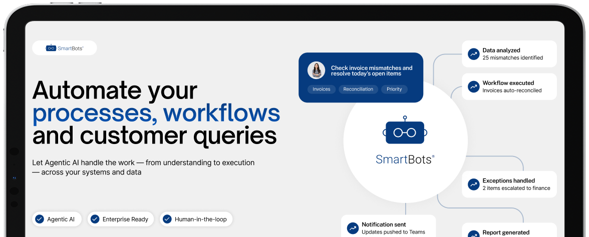 SmartBots enterprise AI platform on tablet